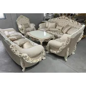 Casa Padrino luxury baroque living room set cream/white/gold - 2 Baroque Sofas & 2 Baroque Armchairs & 1 Baroque Coffee Table - Luxury living room furniture baroque style - Baroque furniture