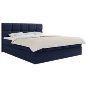 MID.YOU POSTELJA Z VZMETNICO 200 cm x 220 cm , leseni material, les, tekstil temno modra