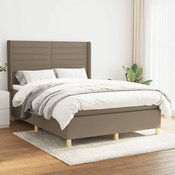 Greatstore Box spring postelja z vzmetnico taupe 140x200 cm blago
