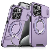 Maska za mobilni telefon iPhone 15 Pro CAMSHIELD RING STAND, Ljubicasta