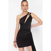 Trendyol X Zeynep Tosun Black Window Detailed Knitted Snake Accessory Bodysuit