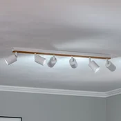Luminex Stropni reflektor Tino, bel/les, 6-žarčni, 80 cm - Dnevna soba/jedilnica - bela, svetlo lesena - Kovina
