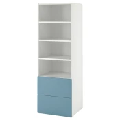 SMASTAD / PLATSA Biblioteka, bela plava/s 2 fioke, 60x57x181 cm