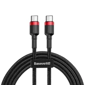 BASEUS Trpežen, prožen kabel USB-C PD 2.0, 60 W, 20 V, 3 A, QC3.0, 2 m, črno-rdeč