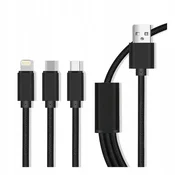 shumee Maxlife 3v1 USB kabel - Lightning + USB-C + microUSB 1,0 m 2,1A črne barve