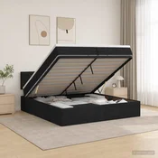 vidaXL Otomanska postelja z vzmetnico in LED Črna 200 x 200 cm Blago