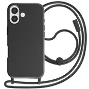 AVIZAR Ovitek za iPhone 17 silikonski Soft Touch z nastavljivo vrvico za okoli vratu, Črna, (5000189084)