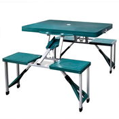 Vidaxl Lahek zelen set za kampiranje zložljiva miza s 4 stolčki