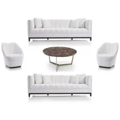 Casa Padrino Luxury Living Room Set White/Black/Brass - 2 Luxury Sofas & 2 Luxury Armchairs & 1 Luxury Coffee Table - Living Room Furniture - Luxury Furniture - Luxury Furnishings