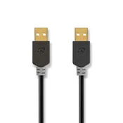 Nedis USB kabel USB 2 0 USB A moški USB A moški 480 Mbps Pozlačeno 2 00 m Okrogla PVC antracit Škatla