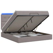 vidaXL Otomanska postelja z vzmetnico in LED Taupe 140 x 190 cm Blago