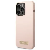 Guess Ovitek Guess Metal Logo za iPhone 14 Pro Max s tehologijo MagSafe - roza (GUHMP14XSBPLP)
