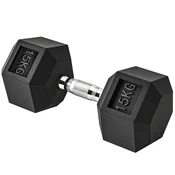HOMCOM 15 Kg šestkotna enojna ročka, utež za fitnes z ročajem s protizdrsnim narezkom, črna