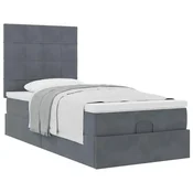Vidaxl Otomanski posteljni okvir z vzmetnicami siv 90x190cm žamet