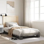 Okvir za krevet s uzglavljem sivi 100x200 cm masivna borovina