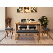 HANAH HOME Vina Mini 03 1053 Oak Anthracite (Produžni set trpezarijskih stolova i stolica (6 komada))