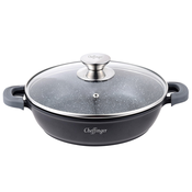 Cheffinger Cheffinger, Globoka Ponev 28 cm z Marmoriranim Premazom s Silikonskimi Ro?aji in Steklenim Pokrovom, ČRNA, (21553003)