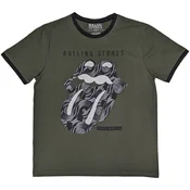 The Rolling Stones Black & White Tongue (Ringer) Khaki Green XL Majica
