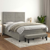 Greatstore Box spring postelja z vzmetnico svetlo siv 140x190 cm žamet