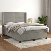 Greatstore Box spring postelja z vzmetnico svetlo siva 140x200 cm žamet