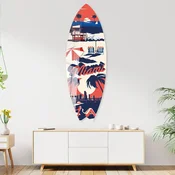 WallXpert dekorativna daska za surf od pleksiglasa Mvsf41L, ilustracija Majamija sa palmama i kucicom spasilaca na plaži, 50 x 100 cm