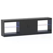 Costway Modularni TV regal za 85 televizorje 3-v-1 zabavni center z LED osvetlitvijo in nastavljivimi steklenimi policami črn