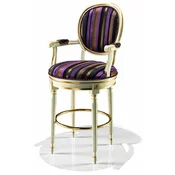 Casa Padrino Luxury Baroque Bar Chair with Armrests Multicolored/Ivory/Gold - Made in Italy