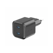 Polnilec SWISSTEN GAN, 2xUSB-C, 20W, PD, črn