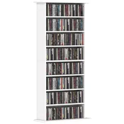 HOMCOM Prenosni CD nosilec z 6 nastavljivimi policami, leseni prostorvarčni regal za 360 CD/185 DVD, CD omarica z 8 predelki, za dnevno sobo spalnico pisarno, 58x24x126.3 cm, bela