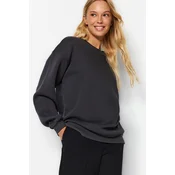 Trendyol Anthracite Oversize/Relaxed Fit Basic Crew Neck Thick/Polar inside Knitted Sweatshirt
