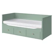 HEMNES Dnevna postelja+3 pr/2 post vložka, sivo zelena/Afjäll čvrst, 80x200 cm