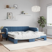 Greatstore Izvlečna dnevna postelja modra 100x200 cm žamet