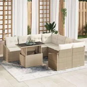 9 dijelni set dnevnih sofa s jastucima bež poly ratan