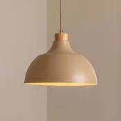 TK Lighting Visoka svetilka Kaitt, peščene barve, O 34 cm, leseni detajl - Dnevna soba/jedilnica - Skandinavski - pesek, svetlo lesno - Kovina