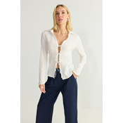 Trendyol White Textured Fabric Front Tie Detailed Woven Shirt