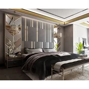 Casa Padrino Luxury Bedroom Set Gray/Gold/Silver - 1 Double Bed with Headboard & 2 Nightstands - Luxury Bedroom Furniture - Hotel Furniture - Luxury Furnishings - Hotel Furnishings