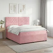 VIDAXL boxspring postelja z vzmetnico, žamet, roza, 140×190 cm