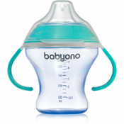 BabyOno Take Care Non-spill Cup with Soft Spout šalica za učenje pijenja s ručkama Turquoise 3 m+ 180 ml