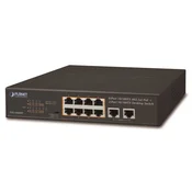 Planet FSD-1008HP PoE stikalo 10x 100Mb, 8xPoE 802.3at 30W/120W, VLAN, način razširitve 10Mb/s do 250m, brez ventilatorja
