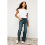 Trendyol Dark Blue Faded Effect Vintage High Waist Wide Leg Jeans