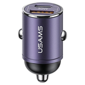 USAMS USAMS OMREŽNI POLNILEC 1XUSB 1XUSB-C 30W PD FAST CHARGE VIJOLIČEN, (22007285)