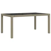 Vidaxl Vrtna miza 150x90x75 cm kaljeno steklo in poli ratan bež