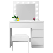 Aga toaletna mizica z ogledalom, razsvetljavo in el.predal + tabure Glossy white