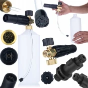 shumee Rosfix Pištola za peno S0401 1000ml za visokotlačni čistilnik G1/4F, šoba 1,23mm + Adapter/adapter za Bosch visokotlačni čistilnik - stari tip na G1/4M (plastika)