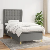 Greatstore Box spring postelja z vzmetnico temno siva 80x200 cm blago