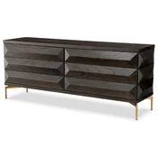 Casa Padrino luxury solid wood dresser with 6 drawers mocha/brass 182 x 48 x H. 75 cm - Bedroom chest of drawers - Bedroom furniture - Luxury furniture - Luxury furnishings