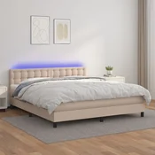 Box spring postelja z vzmetnico LED kapučino 160x200 cm