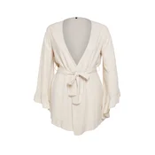 Trendyol Curve Ecru Sleeve Ruffled Flounce Viscose Beachwear Woven Kimono & Kaftan