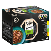 96 x 85 g Sheba različice pladnji po posebni ceni - Sauce Collection (kunec in zelenjava; postrv in zelišča; piščanec; puran in piščanec ter zelenjava)