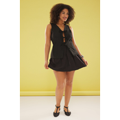 Trendyol Curve Black Regular Fit Front Tie Detail Knitting Plus Size Vest